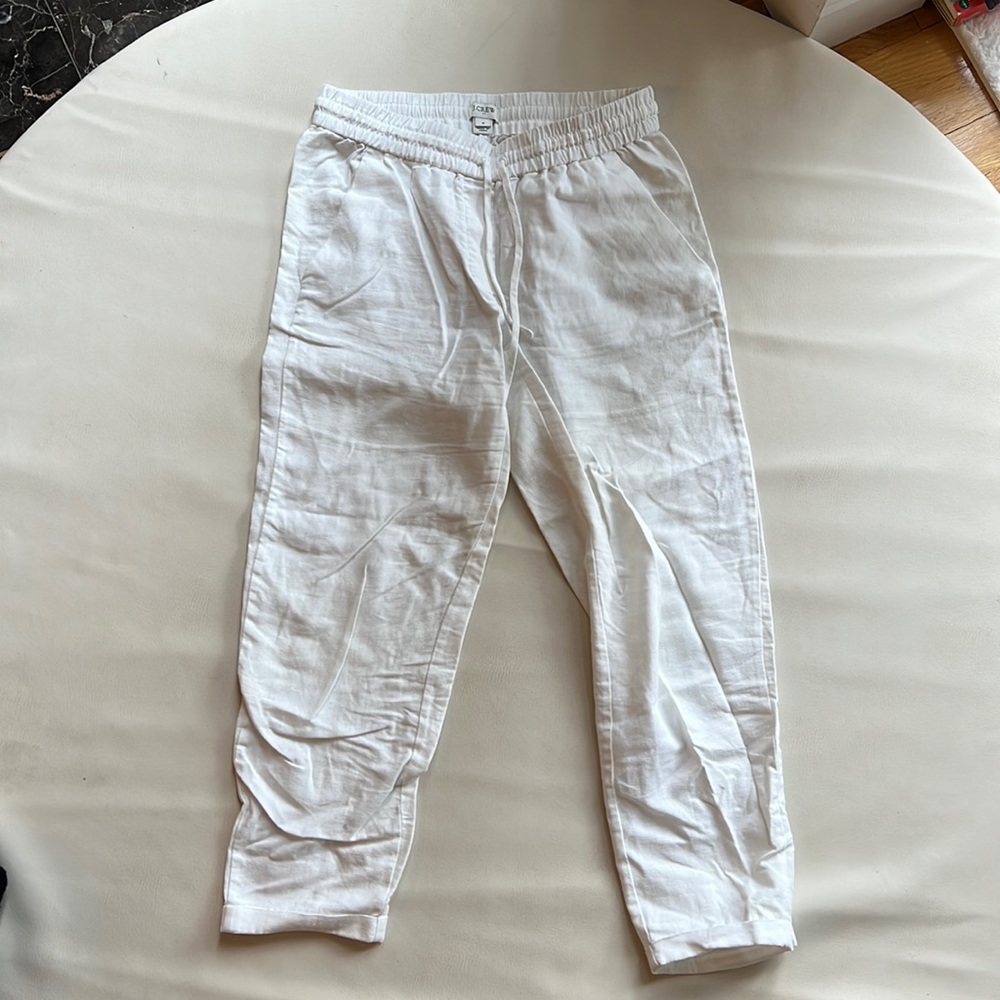 J. Crew white linen blend pant